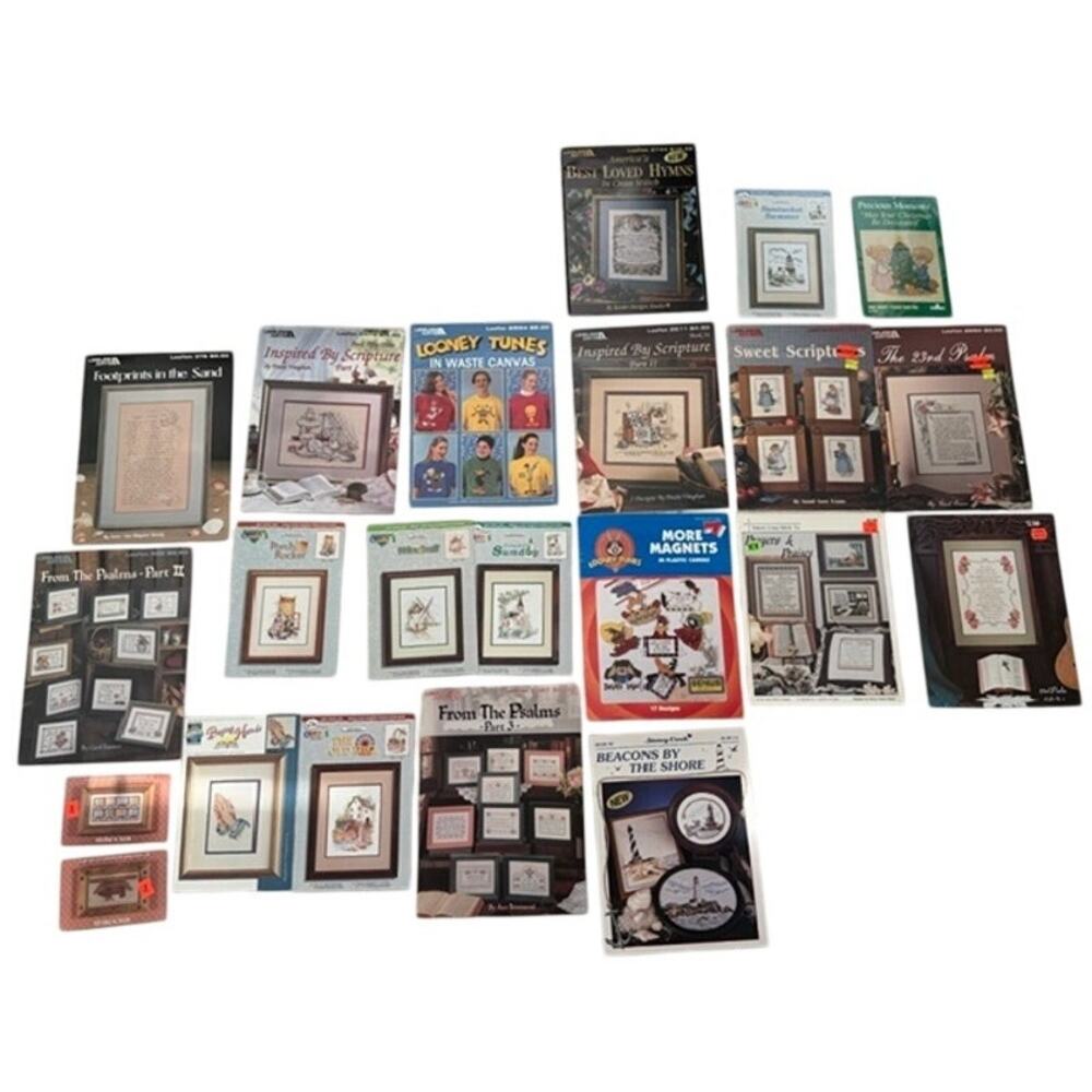 Vtg Cross Stitch Patterns Leaflets Booklets Mixed, Looney Tunes, Prayer, Family